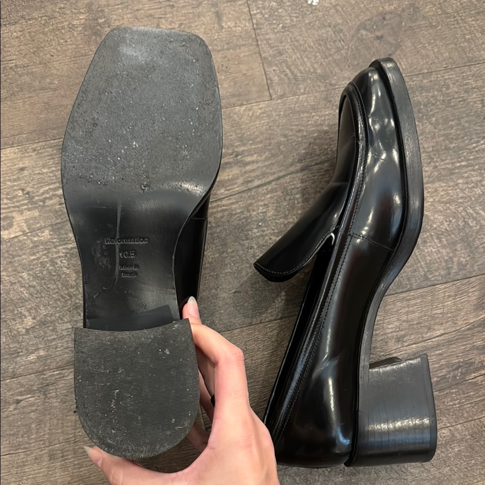 Reformation Black Leather Slip-On Loafers - Picture 4 of 12